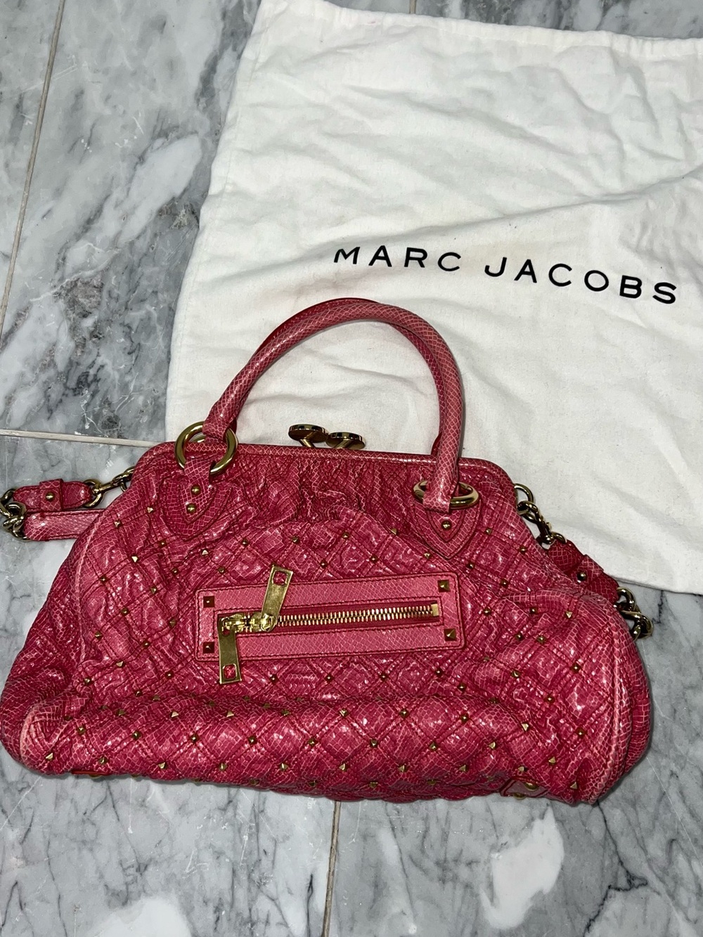 Authentic Marc Jacobs Quilted Leather Cecilia Satchel in Fuchsia